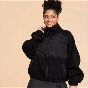 Blogilates Womens Campfire Fleece Full Zip Jacket 1X Jet Black